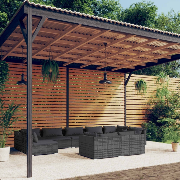 Set Divani da Giardino 9 pz con Cuscini in Polyrattan Grigio