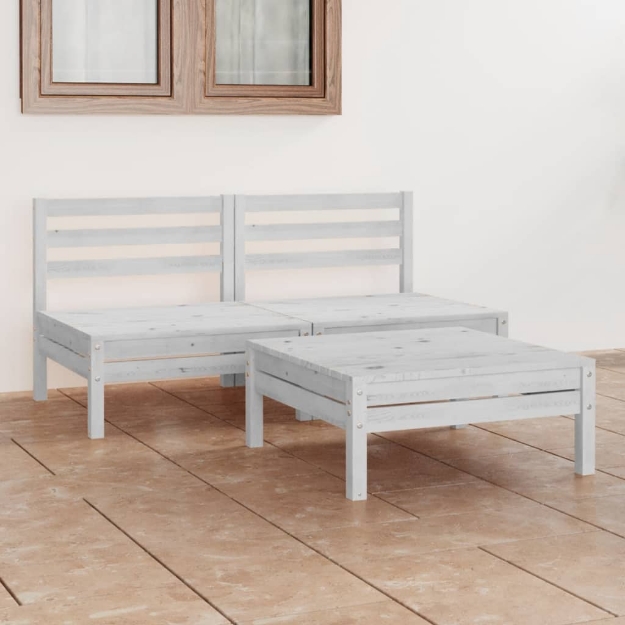 Set Divani da Giardino 3 pz Bianco in Legno Massello di Pino