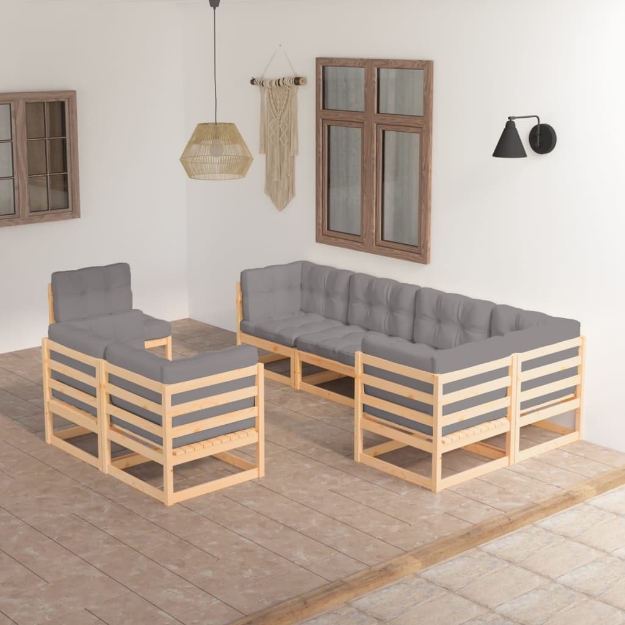 Set Divani da Giardino 8 pz con Cuscini Legno Massello di Pino