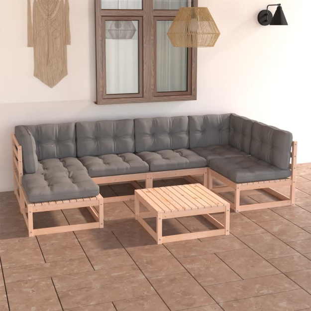 Set Divani da Giardino 7 pz con Cuscini Legno Massello di Pino