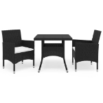 Set Mobili da Pranzo per Giardino 3 pz Nero Polyrattan e Vetro