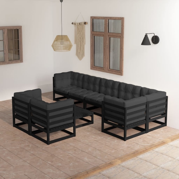 Set Divani da Giardino 9 pz con Cuscini Legno Massello di Pino