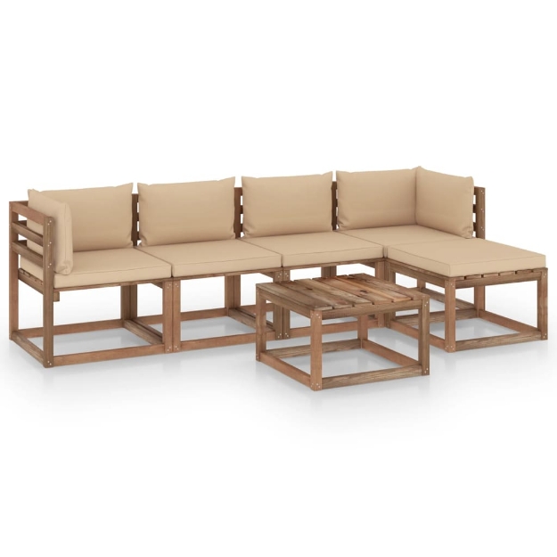 Set Divani da Giardino 6 pz con Cuscini Beige