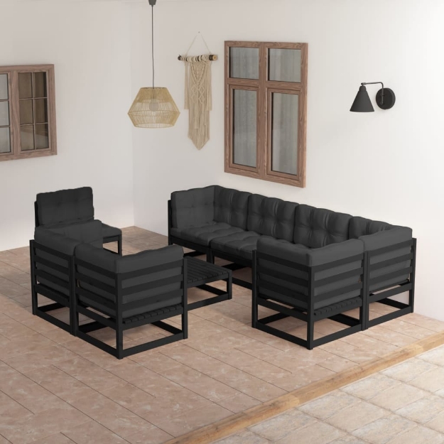 Set Divani da Giardino 9 pz con Cuscini Legno Massello di Pino