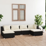 Set Divani da Giardino 6 pz con Cuscini in Polyrattan Nero