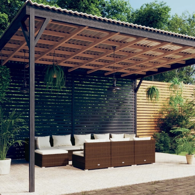 Set Divani da Giardino 10 pz con Cuscini in Polyrattan Marrone