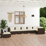 Set Divani da Giardino 7 pz con Cuscini in Polyrattan Marrone