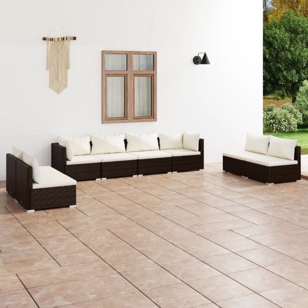 Set Divani da Giardino con Cuscini 8 pz in Polyrattan Marrone