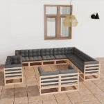 Set Divani da Giardino 12 pz con Cuscini Legno Massello di Pino