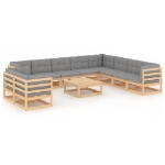 Set Divani da Giardino 11 pz con Cuscini Legno Massello di Pino