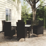 Set Mobili da Giardino 7 pz con Cuscini in Polyrattan Nero