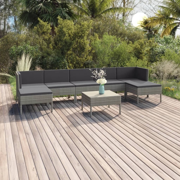 Set Divani da Giardino 8 pz con Cuscini in Polyrattan Grigio