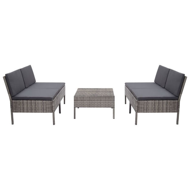 Set Divani da Giardino 5 pz con Cuscini in Polyrattan Grigio