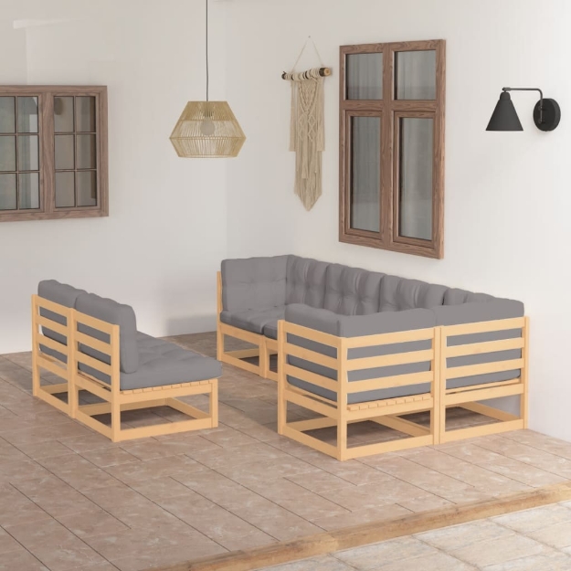 Set Divani da Giardino 7 pz con Cuscini Legno Massello di Pino