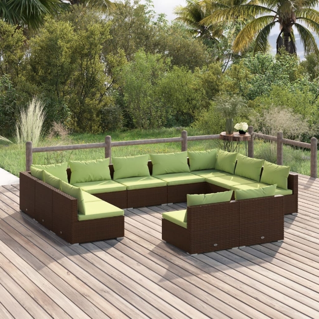 Set Divani da Giardino 11 pz con Cuscini in Polyrattan Marrone