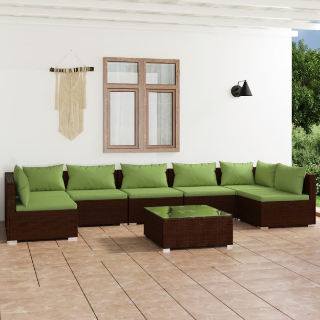 Set Divani da Giardino 8 pz con Cuscini in Polyrattan Marrone