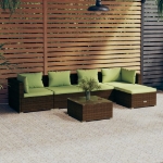 Set Divani da Giardino 6 pz con Cuscini in Polyrattan Marrone