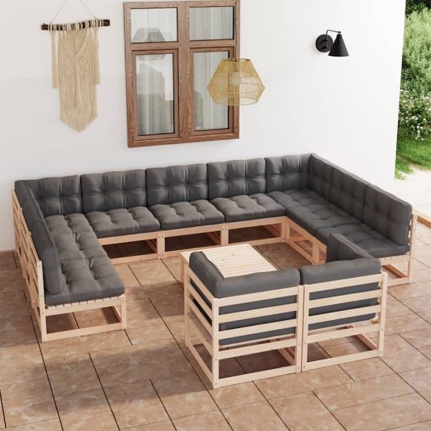 Set Divani da Giardino 12 pz con Cuscini Legno Massello di Pino