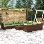 Set Divani da Giardino 11 pz con Cuscini in Polyrattan Marrone