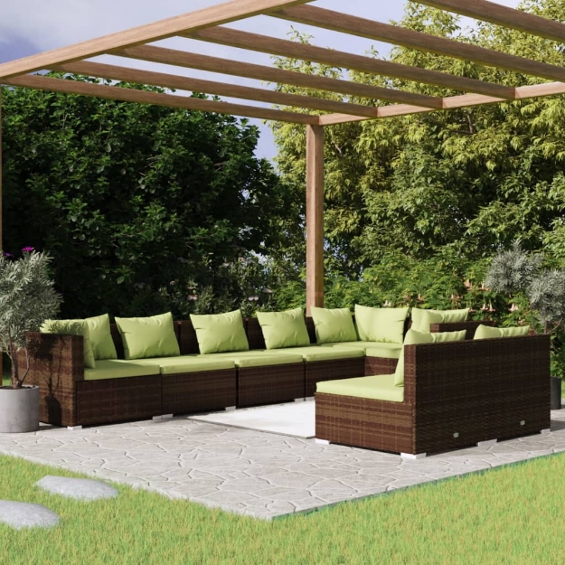 Set Divani da Giardino 8 pz con Cuscini in Polyrattan Marrone