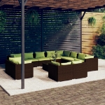 Set Divani da Giardino 13 pz con Cuscini in Polyrattan Marrone