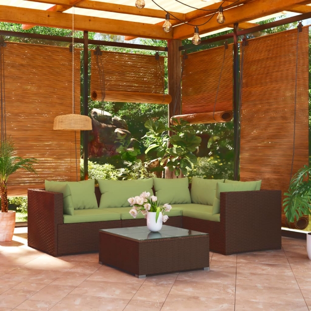 Set Divani da Giardino 5 pz con Cuscini in Polyrattan Marrone