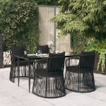 Set da Pranzo da Giardino 5 pz Nero con Cuscini in Rattan PVC