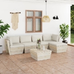 Set Divani da Giardino su Pallet 6 pz con Cuscini Legno Abete