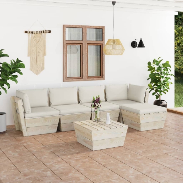 Set Divani da Giardino su Pallet 6 pz con Cuscini Legno Abete