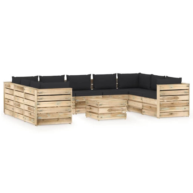 Set Divani da Giardino con Cuscini 10 pz Legno Impregnato Verde