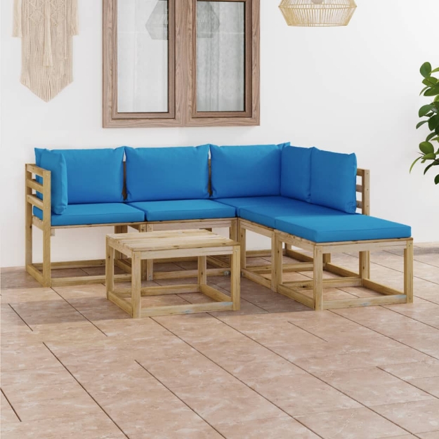 Set Divani da Giardino 6 pz con Cuscini Azzurri