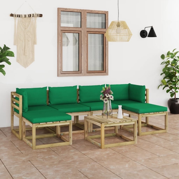 Set Divani da Giardino 7pz con Cuscini Legno di Pino Impregnato