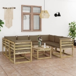 Set Divani da Giardino 9pz con Cuscini Legno di Pino Impregnato