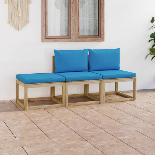 Set Divani da Giardino 3 pz con Cuscini Azzurri