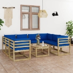 Set Divani da Giardino 9pz con Cuscini Legno di Pino Impregnato