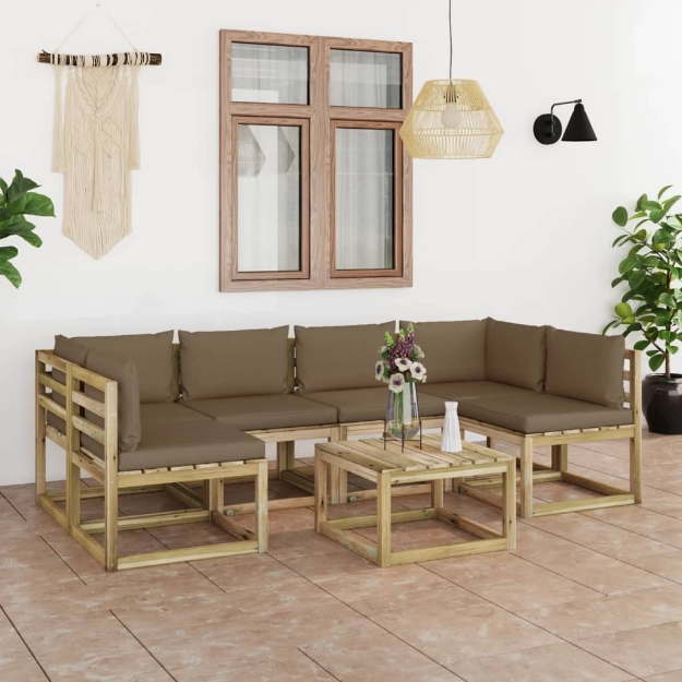 Set Divani da Giardino 7pz con Cuscini Legno di Pino Impregnato