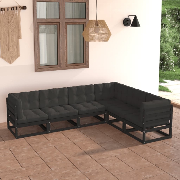 Set Divani da Giardino 6 pz con Cuscini Legno Massello di Pino