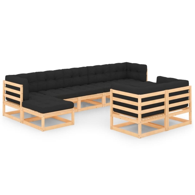 Set Divani da Giardino 9 pz con Cuscini Antracite Legno Pino