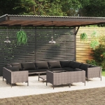 Set Divani Giardino 13pz con Cuscini in Polyrattan Grigio Scuro