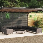 Set Divani da Giardino 12pz con Cuscini Polyrattan Grigio Scuro