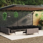 Set Divani da Giardino 12pz con Cuscini Polyrattan Grigio Scuro