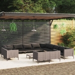 Set Divani da Giardino 14pz con Cuscini Polyrattan Grigio Scuro