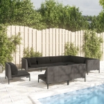 Set Divani da Giardino 9pz con Cuscini Polyrattan Grigio Scuro