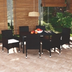 Set da Pranzo per Giardino 7 pz con Cuscini Polyrattan Nero