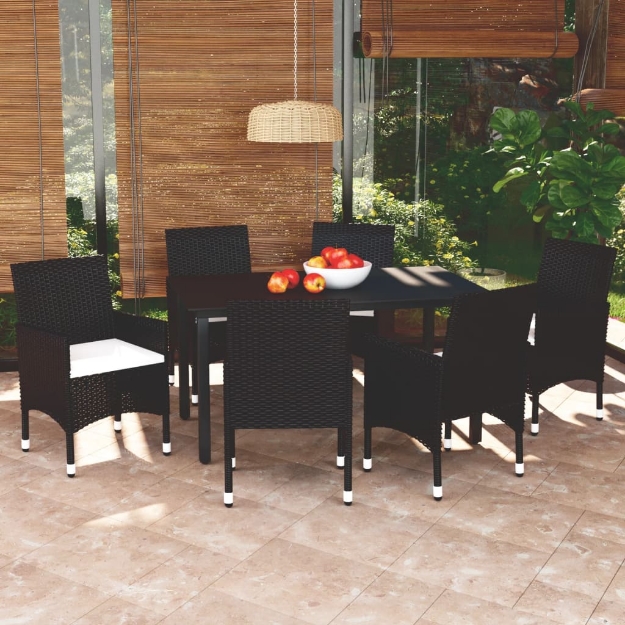 Set da Pranzo per Giardino 7 pz con Cuscini Polyrattan Nero