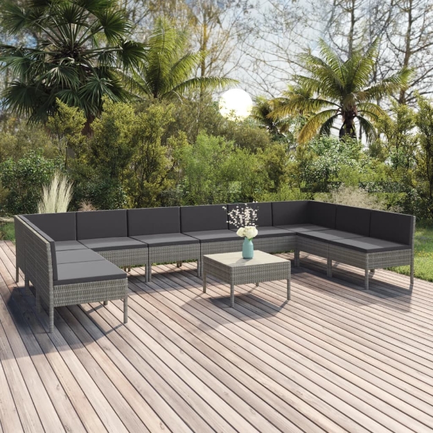 Set Divani da Giardino 11 pz con Cuscini in Polyrattan Grigio