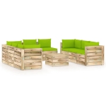 Set Divani da Giardino con Cuscini 9 pz Legno Impregnato Verde