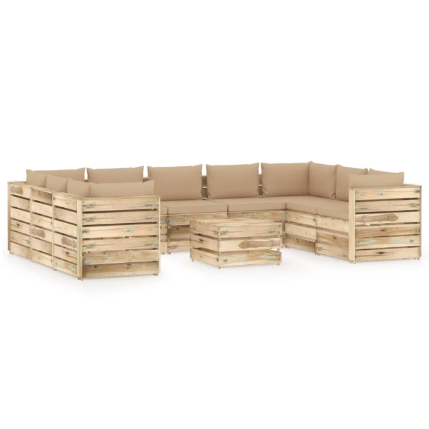 Set Divani da Giardino con Cuscini 10 pz Legno Impregnato Verde