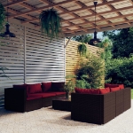 Set Divani da Giardino 7 pz con Cuscini in Polyrattan Marrone