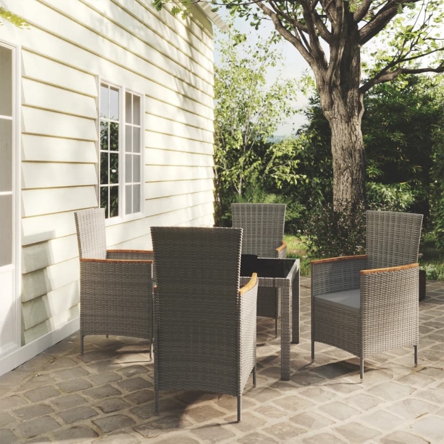 Set da Pranzo da Giardino 5 pz con Cuscini in Polyrattan Grigio